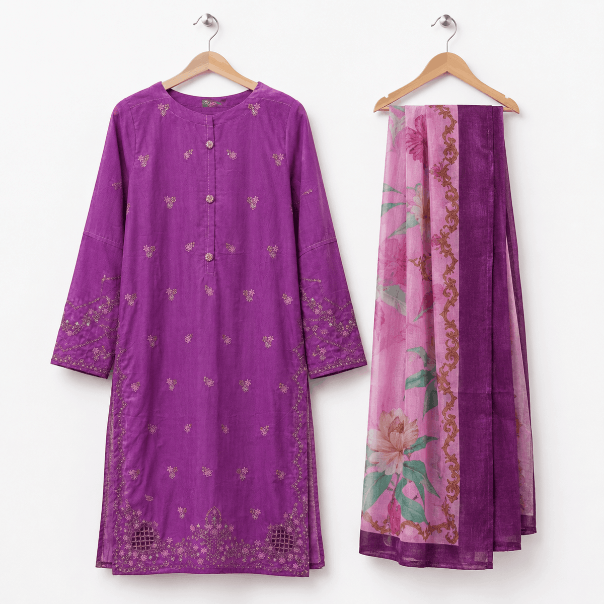 Elegant Purple Embroidered 3 Piece Lawn Suit