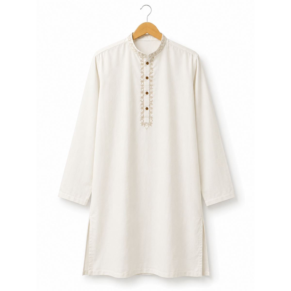 Boys Off-White Embroidered Cotton Kurta Suit - 2 PC