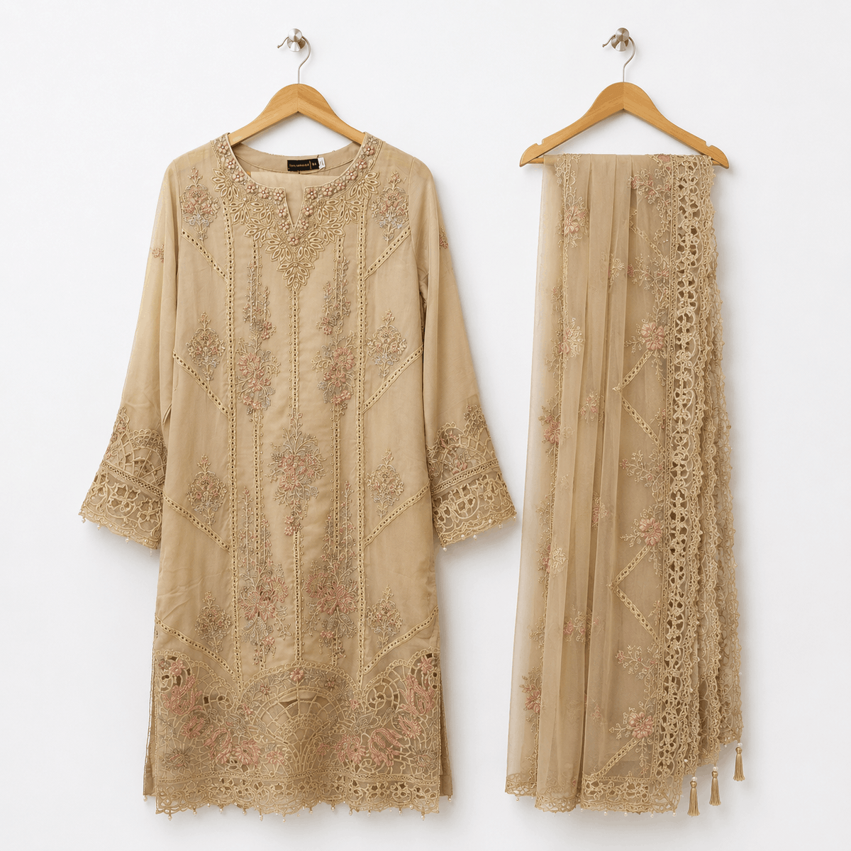 Beige Embroidered 3 Piece Lawn Suit