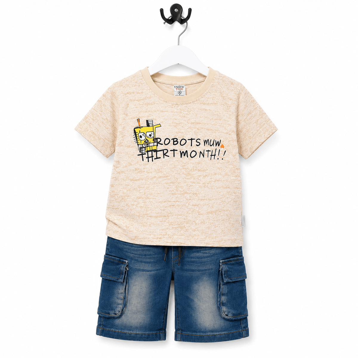 Boys Graphic T Shirt and Denim Cargo Shorts Set