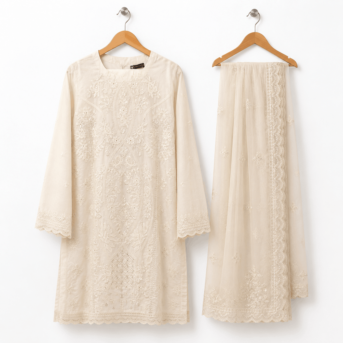 Elegant Embroidered Off White Suit