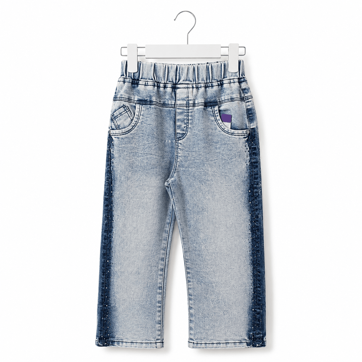 Girls Ice Blue Snow Wash Denim Jeans Side Stripe Panel Pants