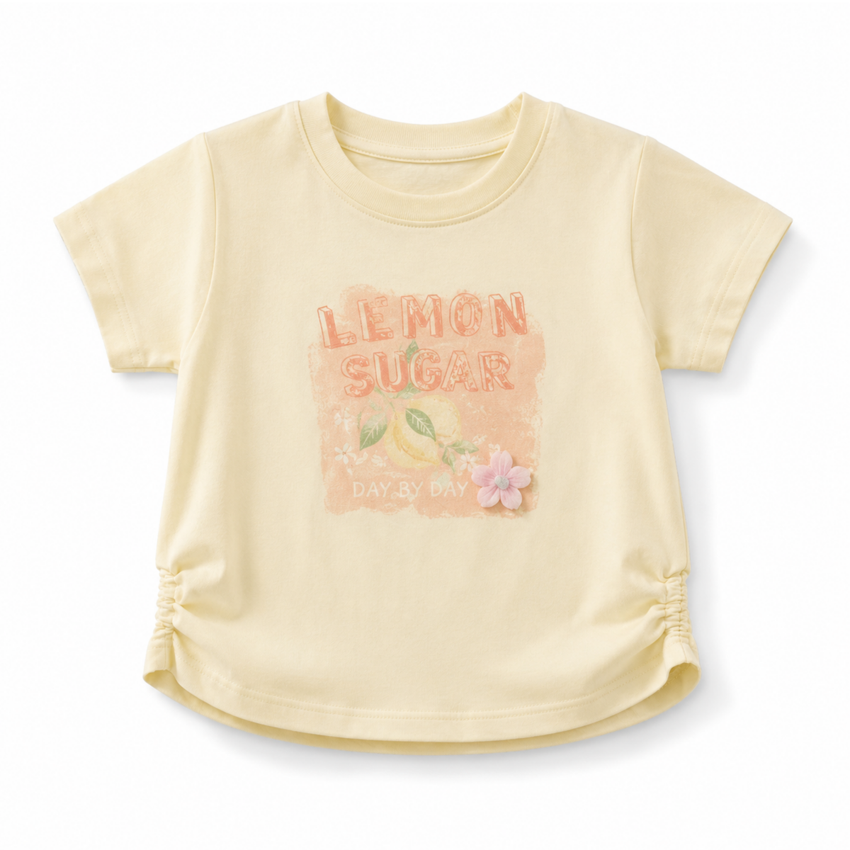 Girls Pastel Yellow Cinched-Side Cotton Summer Top