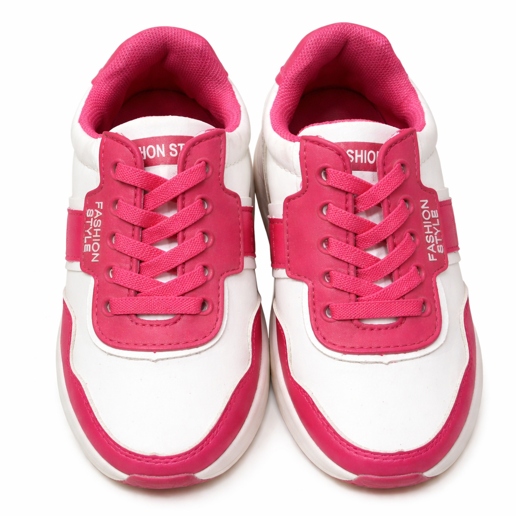 Girls Vibrant Pink & White Cushioned Athletic Sneakers