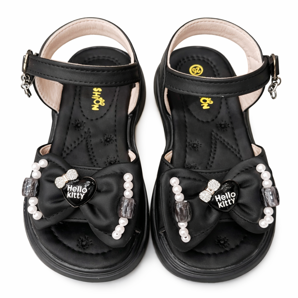 Girls Hello Kitty Pearl Embellished Princess Sandals - Black