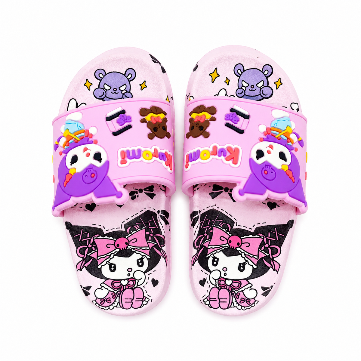 Kids Pink Kuromi Character Waterproof Platform Slides