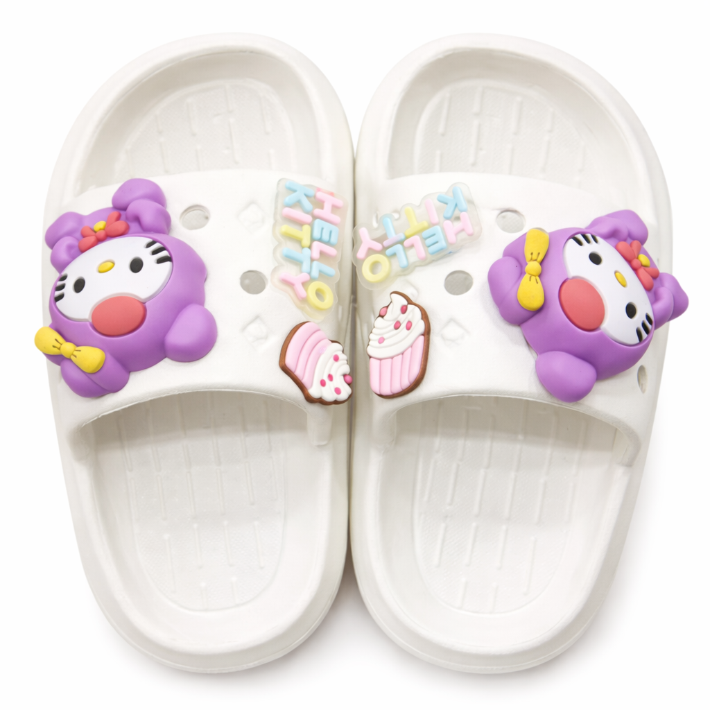 Girls Off-White Hello Kitty Character Charm Waterproof Slides