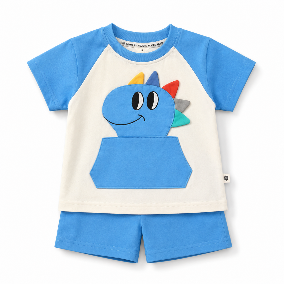 Kids Blue Raglan Dinosaur Cotton Tracksuit Set - 2 PC