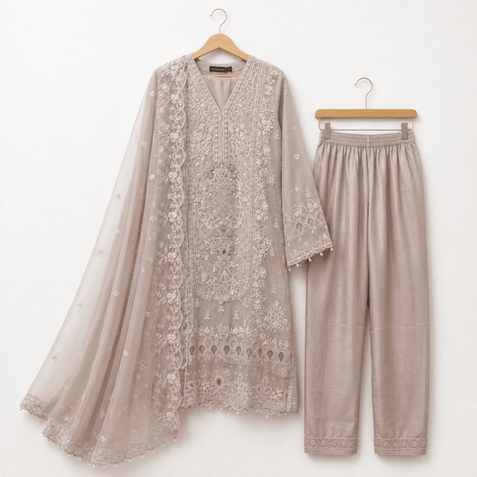 Luxury Embroidered Mauve Festive Suit