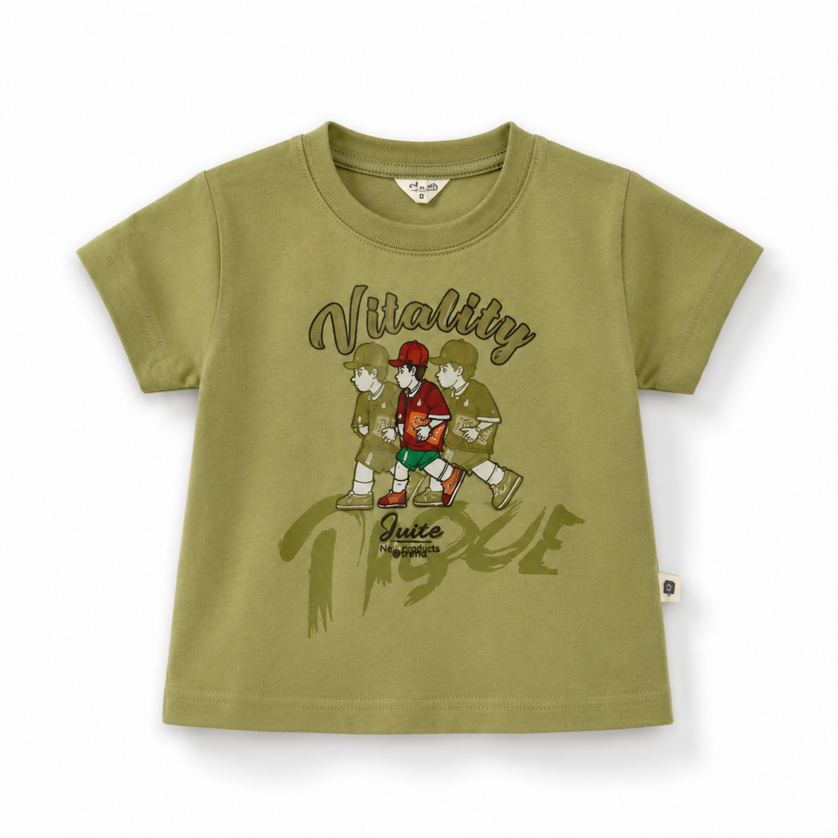 Boys Khaki Green Vintage Skater Graphic Cotton Tee