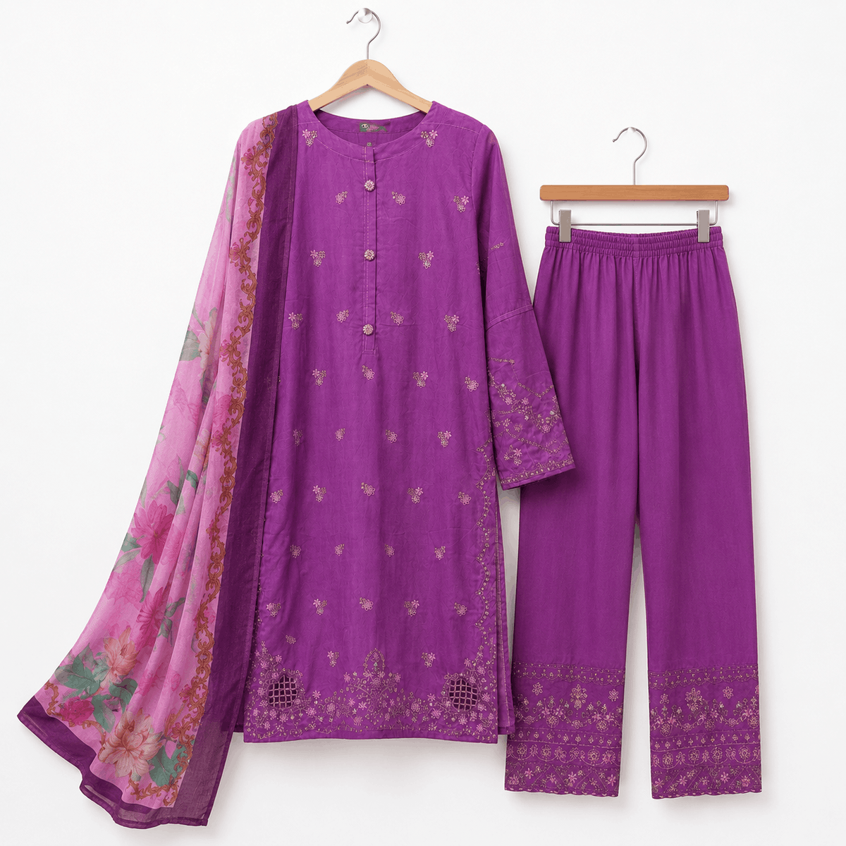 Elegant Purple Embroidered 3 Piece Lawn Suit