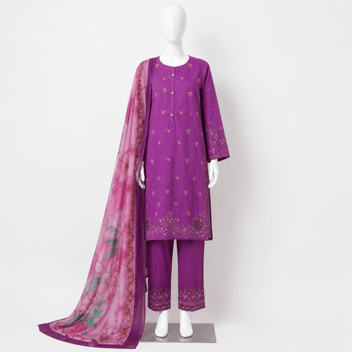 Elegant Purple Embroidered 3 Piece Lawn Suit