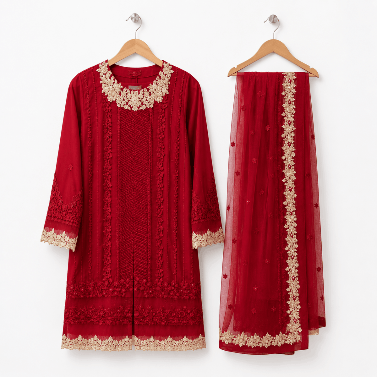 Women Royal Maroon 3-Piece Embroidered Festive Suit