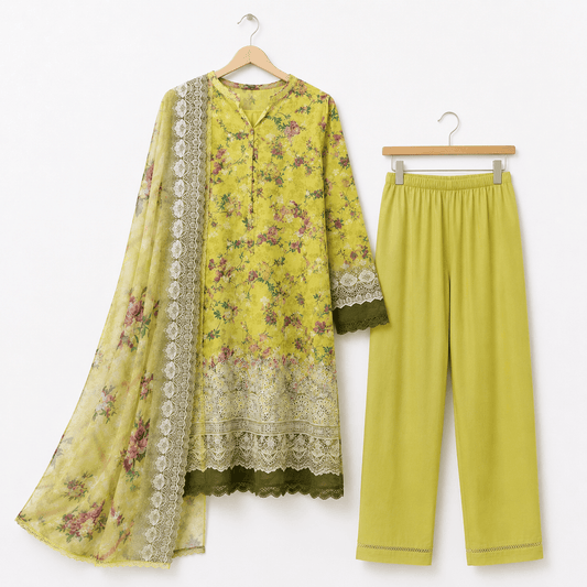 Lime Floral Radiance 3 Piece Lawn Suit