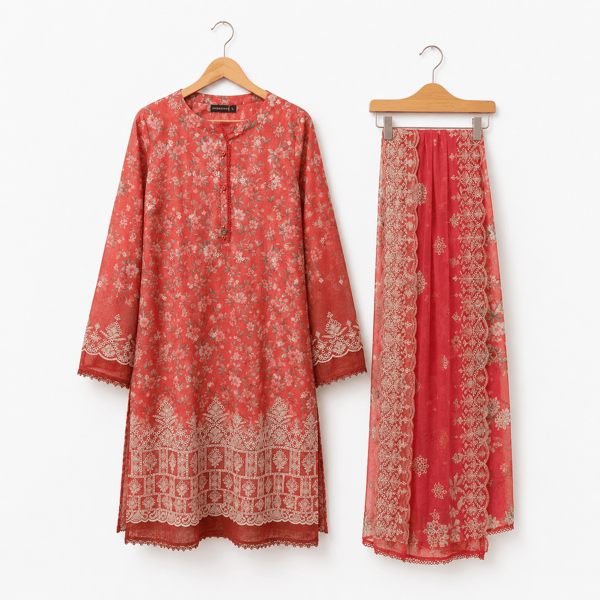 Coral Floral Elegance 3 Piece Lawn Suit