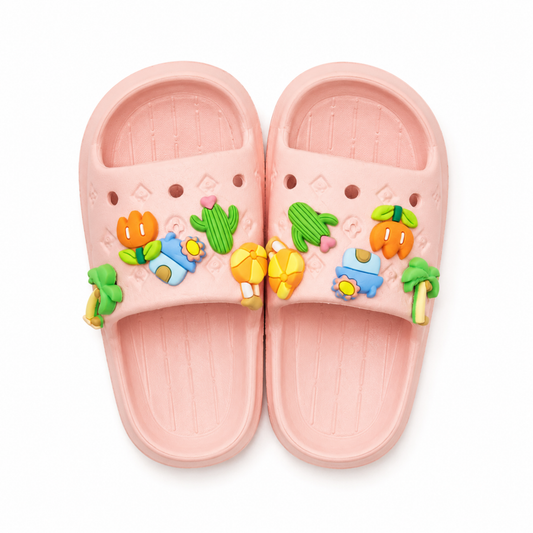 Sparrow Kids Cute Cartoon Charm Slides - Non Slip Cushioned Summer Sandals