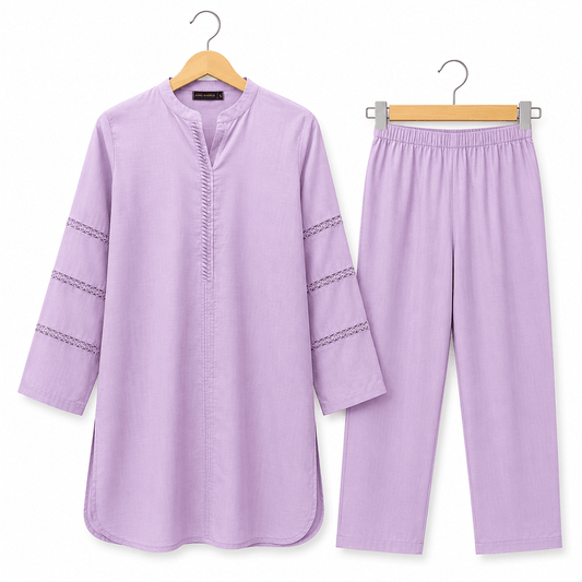Lavender Breeze 2 Piece Solid Lawn Co-Ord Set