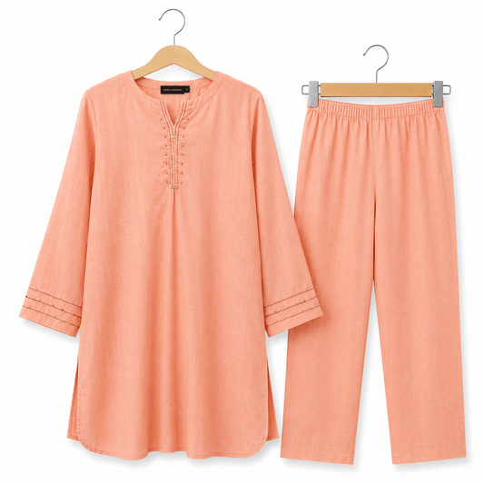 Peach Sorbet 2 Piece Solid Lawn Co-Ord Set