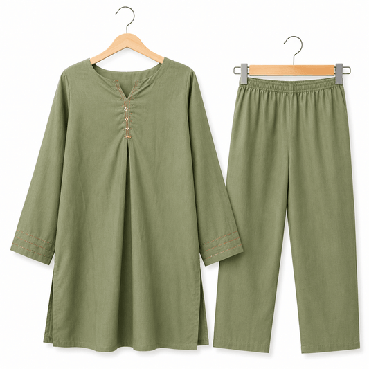 Olive Sage 2 Piece Solid Lawn Co-Ord Set