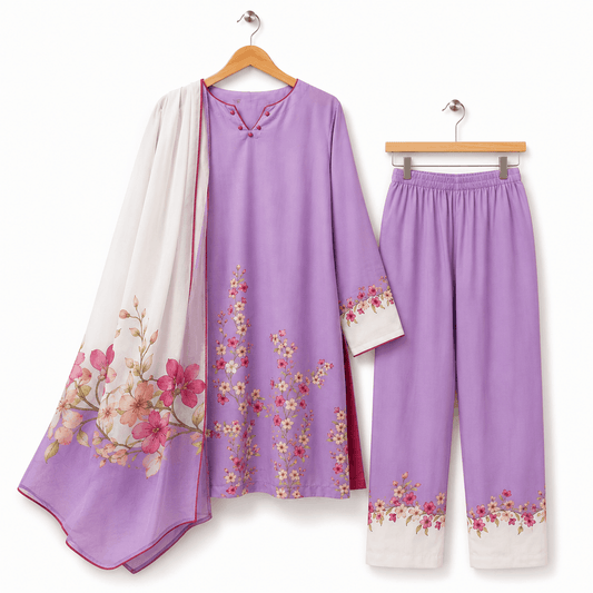 Lilac Floral Garden 3 Piece Printed Lawn Suit