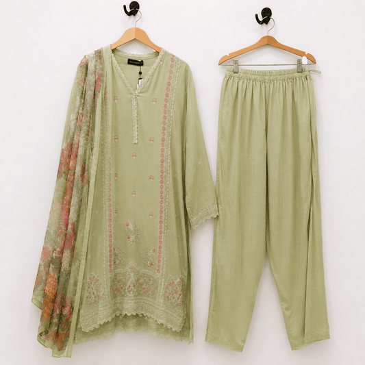 Sage Green Embroidered 3 Piece Lawn Suit