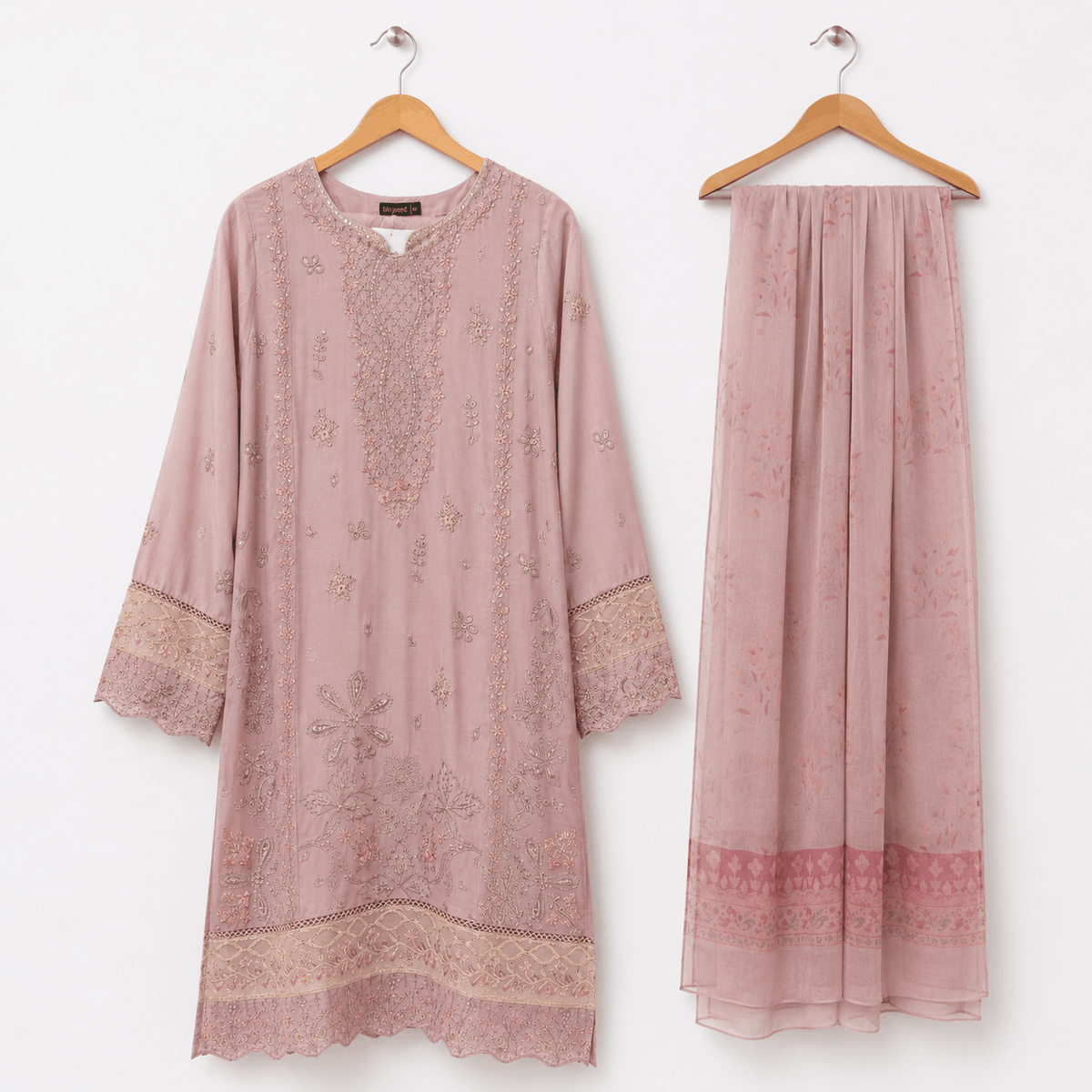 Dusty Mauve Pink Embroidered 3 Piece Lawn Suit