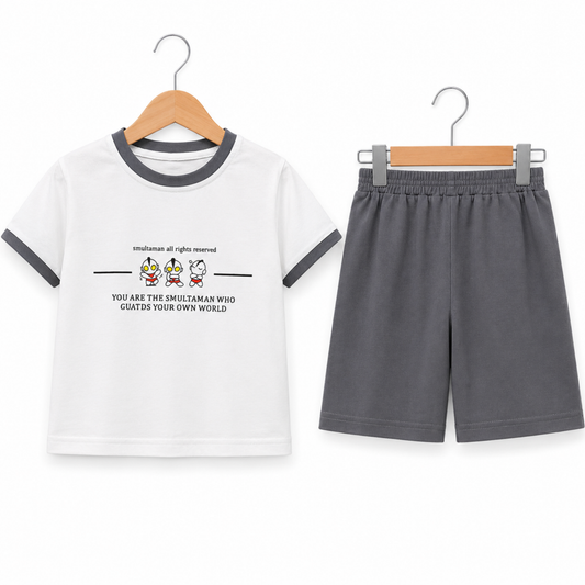 Kids Classic White & Dark Grey Casual Shorts Set - 2 PC