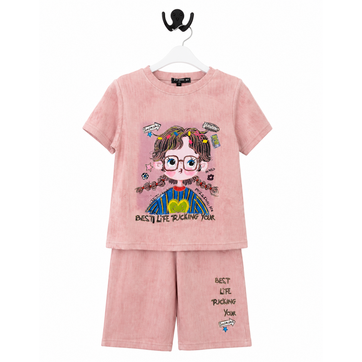 Girls Dusty Pink Cloud-Dye Doll Shorts Set - 2 PC