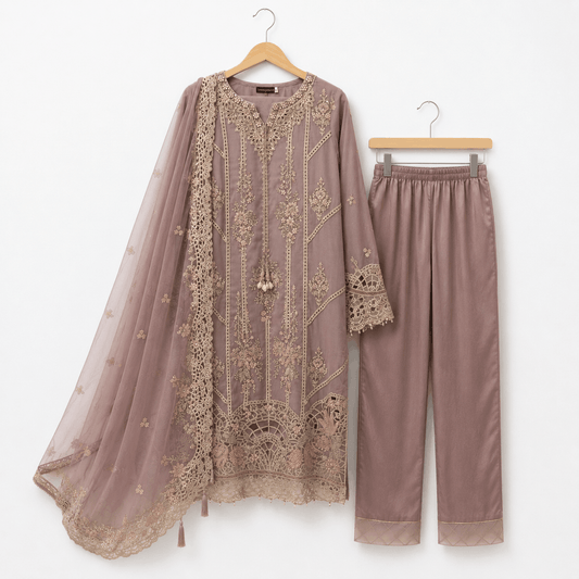Mauve Embroidered 3 Piece Lawn Suit