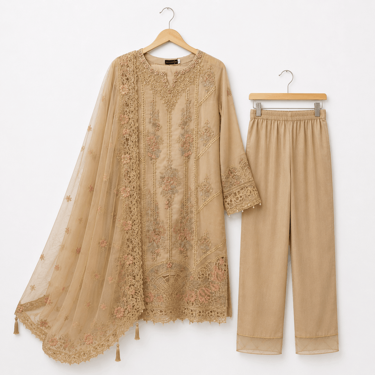 Beige Embroidered 3 Piece Lawn Suit