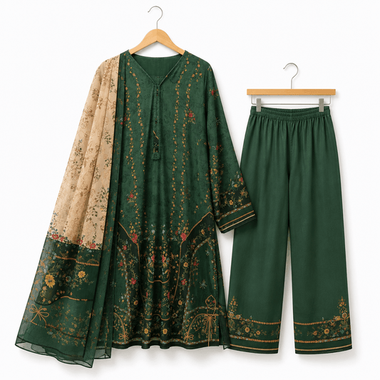 Dark Green Printed 3 Piece Lawn Suit