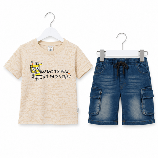 Boys Graphic T Shirt and Denim Cargo Shorts Set