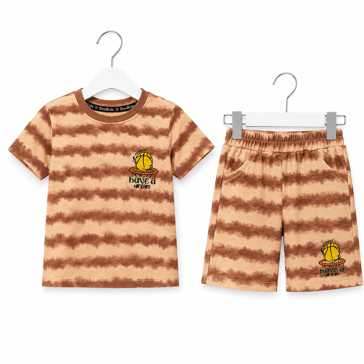 Boys Brown Tie Dye T Shirt and Shorts Set