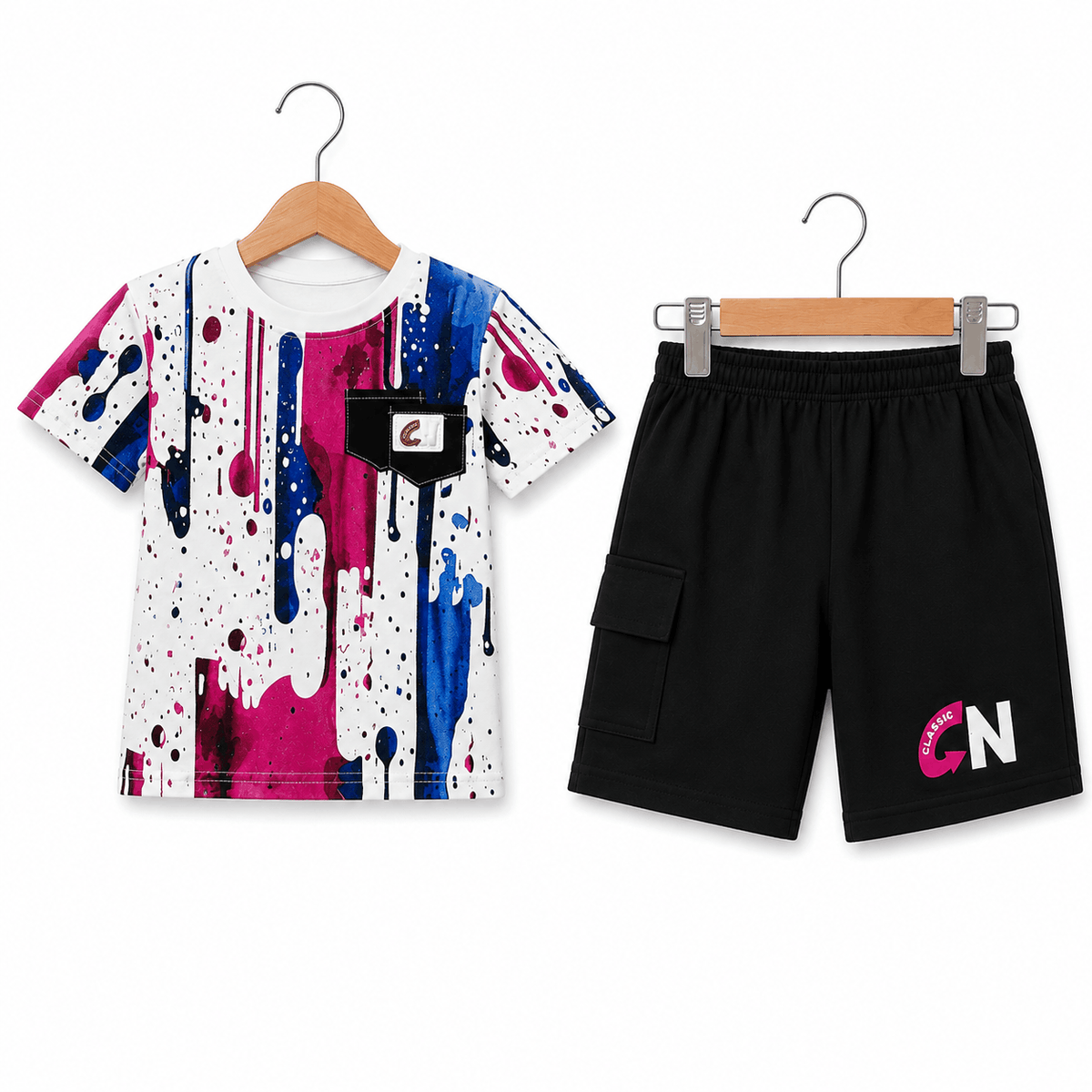 Boys Paint Drip Graphic T Shirt and Shorts Set