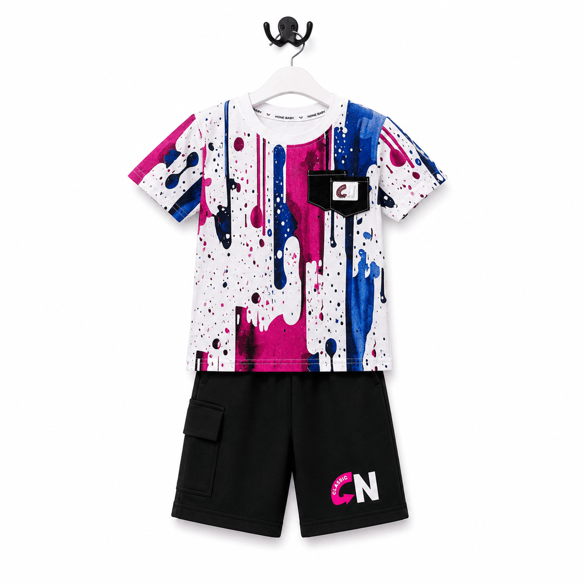 Boys Paint Drip Graphic T Shirt and Shorts Set