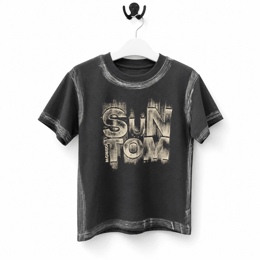 Kids Charcoal Black Sun Tom Distressed Graphic T Shirt