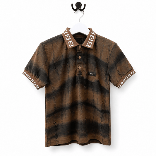 Boys Luxury Brown Distressed Striped Polo Shirt