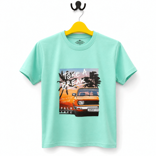 Kids Mint Green Take A Break Palm Tree Graphic T Shirt