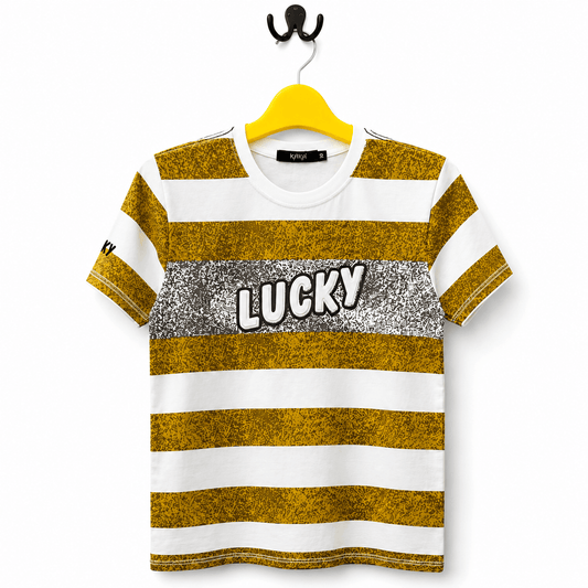 Kids Yellow Striped Lucky Graphic T Shirt