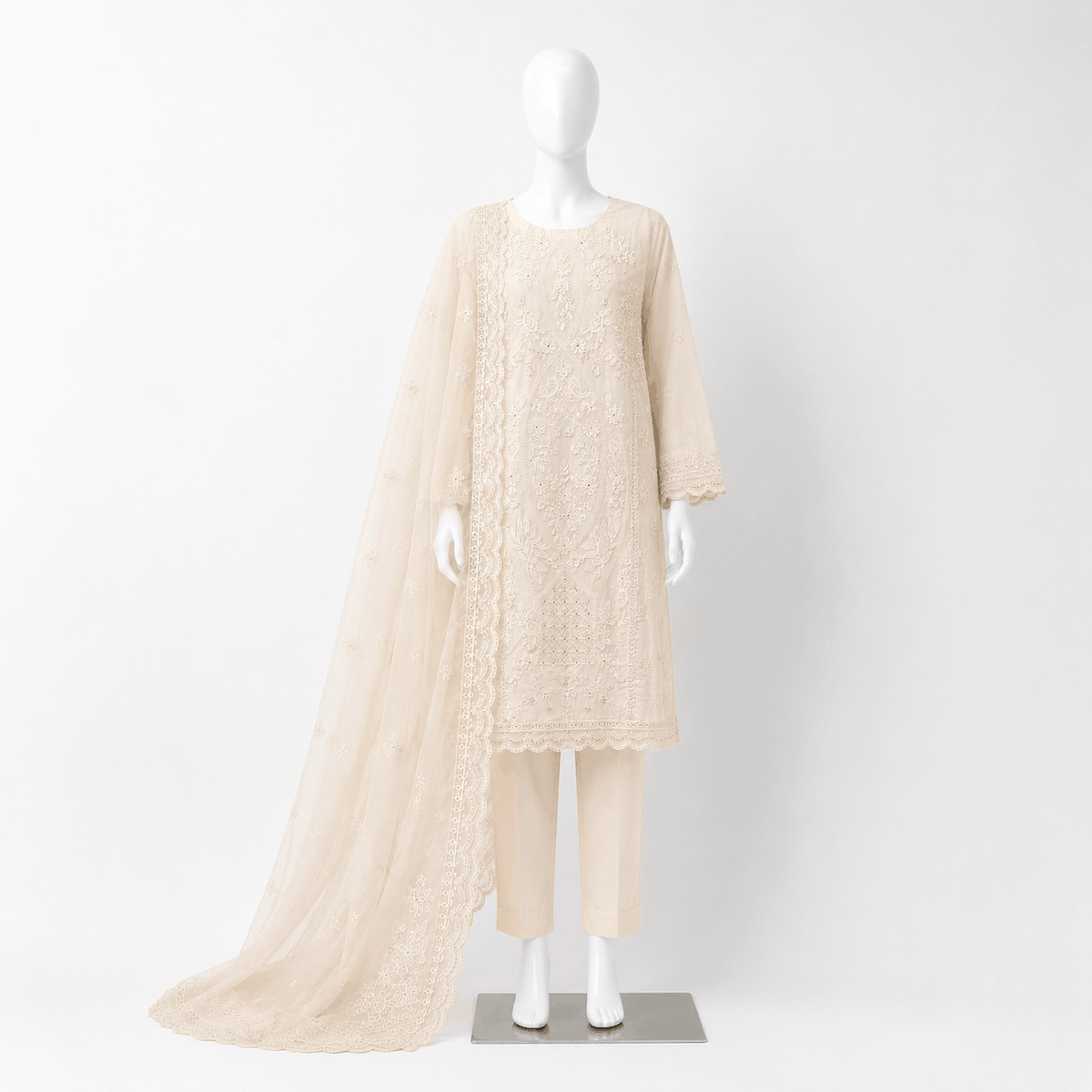 Elegant Embroidered Off White Suit