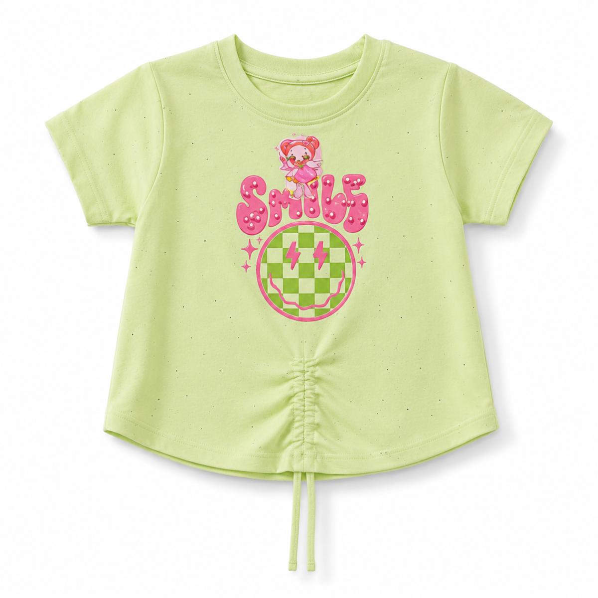 Girls Lime Green Cinch-Front Crunched Summer Tee