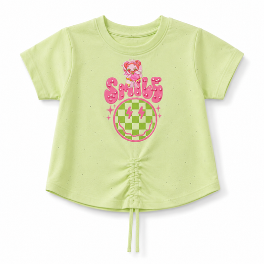 Girls Lime Green Cinch-Front Crunched Summer Tee