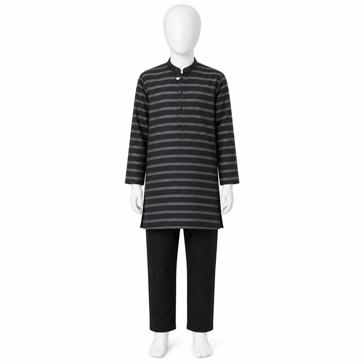Boys Black Striped Kurta Pajama Casual Festive 2 Piece Set