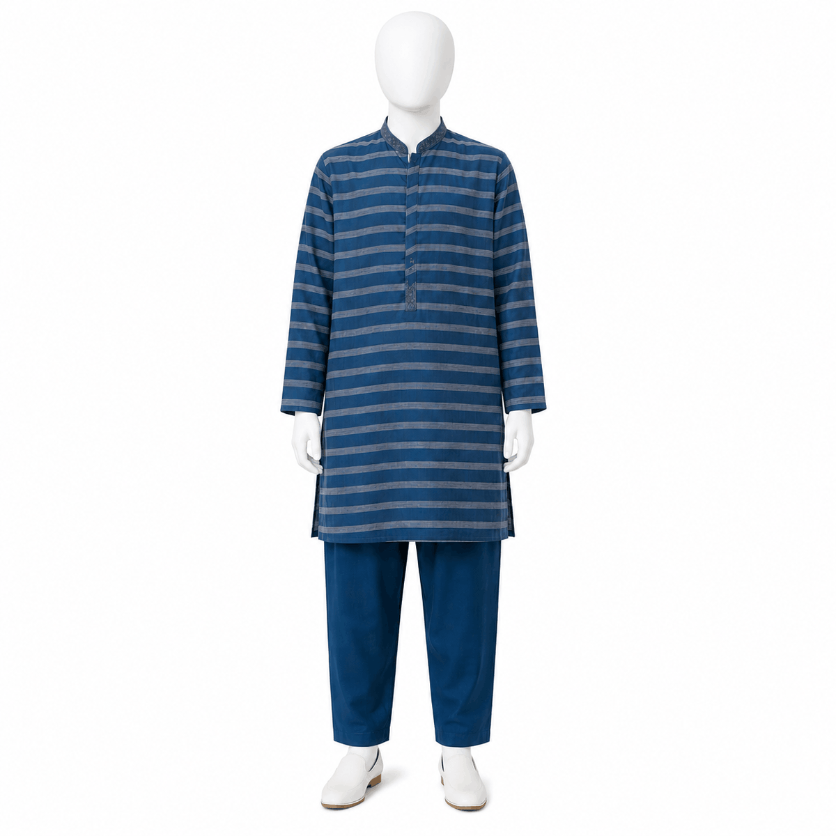 Boys Blue Striped Kurta Pajama Casual Festive 2 Piece Set