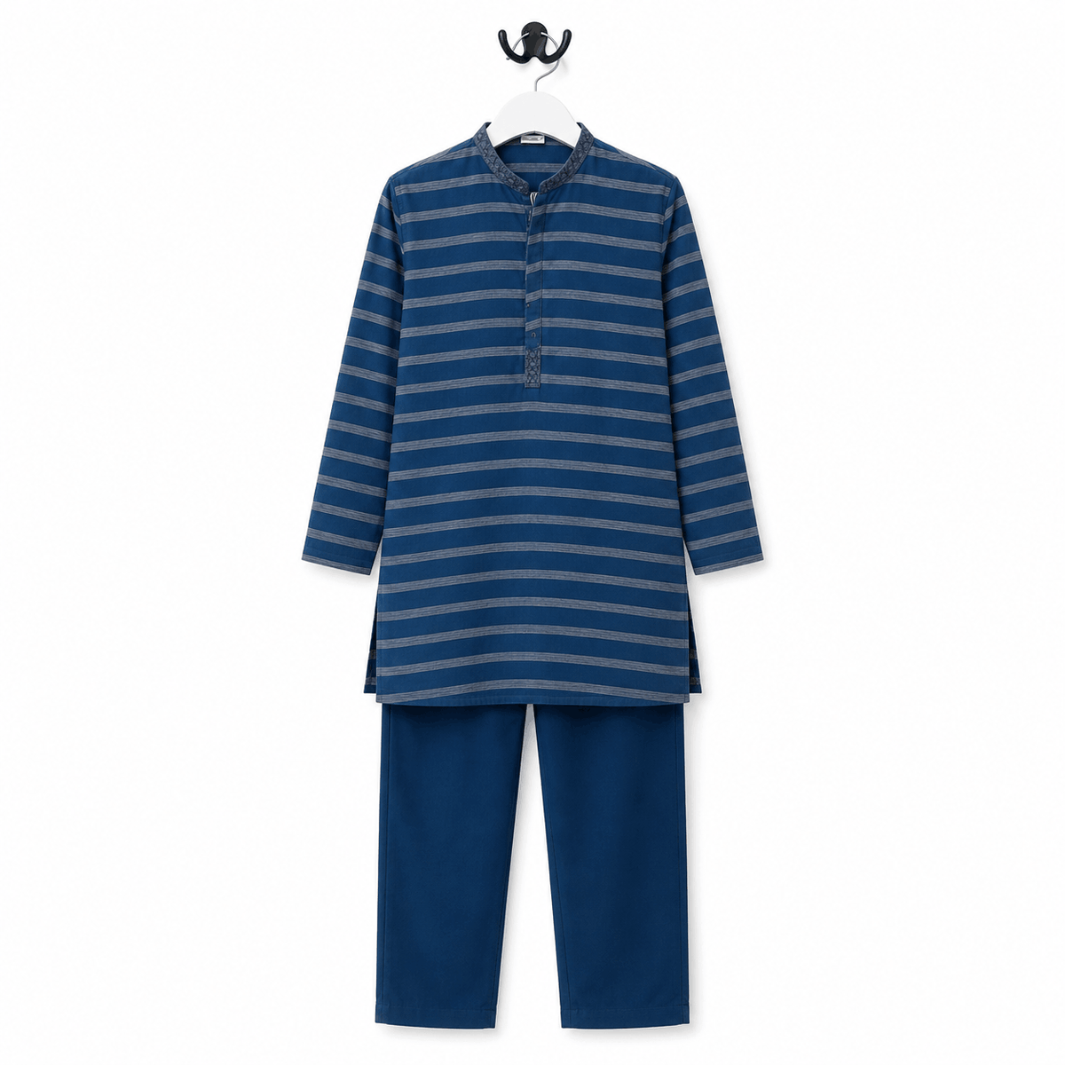Boys Blue Striped Kurta Pajama Casual Festive 2 Piece Set