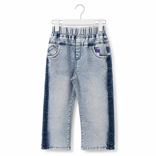 Girls Ice Blue Snow Wash Denim Jeans Side Stripe Panel Pants