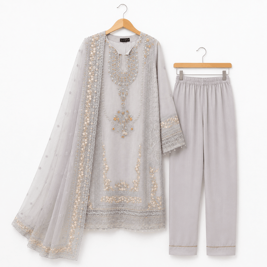 Luxury Embroidered Grey Suit