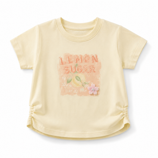 Girls Pastel Yellow Cinched-Side Cotton Summer Top