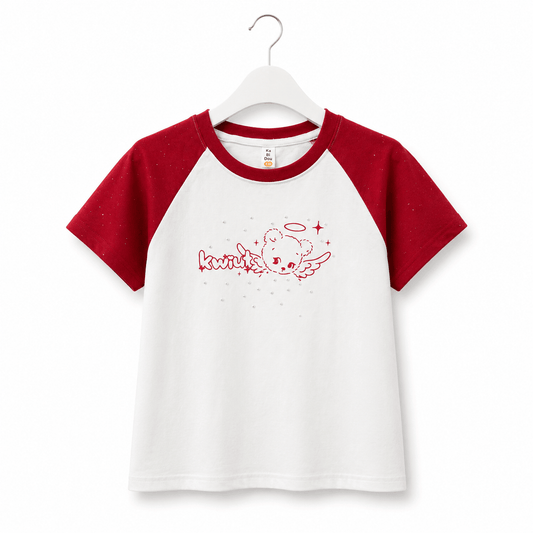 Kids Red and White Raglan T Shirt Cute Bear Graphic Tee