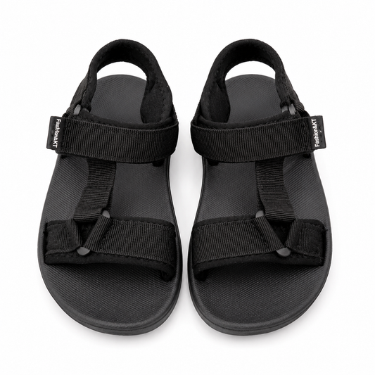 Kids Lightweight Athletic Strappy Sandals - Jet Black